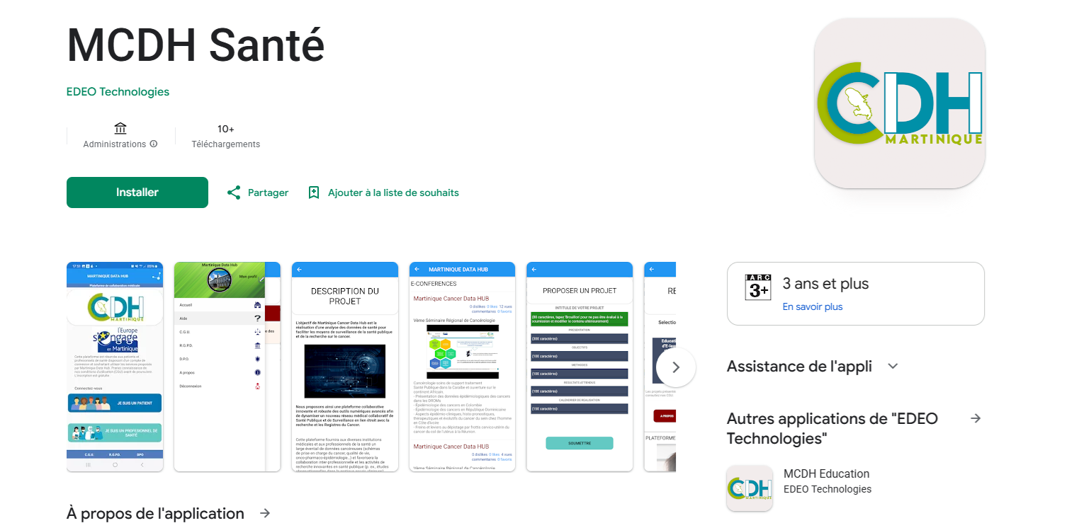 Capture d’écran de l’application MCDH Santé